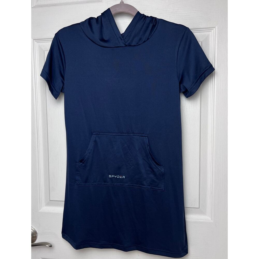 Spyder Girl's Bathing Suit Cover Up Hooded Short Sleeve Size Medium Navy Blue